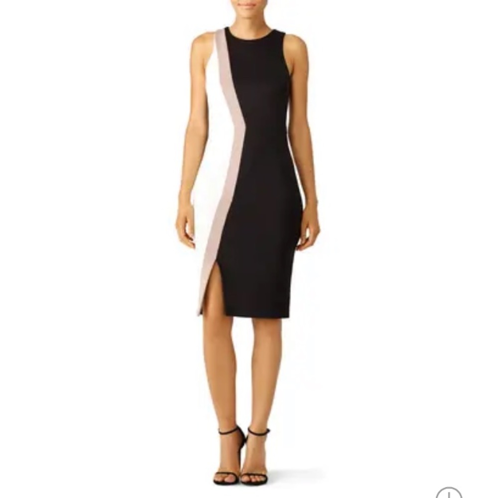 L SLATE + WILLOW CUT OUT HEM COLORBLOCK SHEATH DRESS